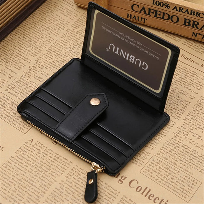 Creative Genuine Leather Zipper Men's Wallet Credit Card Holder Money Clip - Black - 5