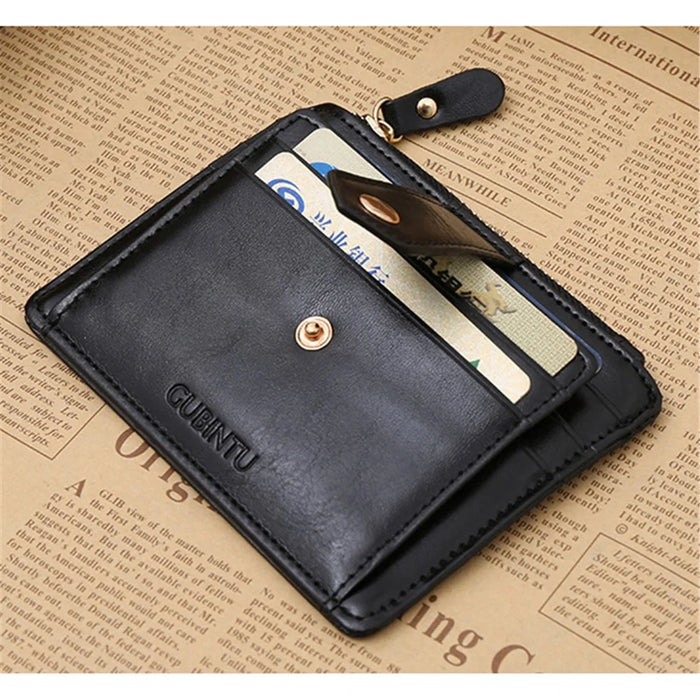 Creative Genuine Leather Zipper Men's Wallet Credit Card Holder Money Clip - Black - 7