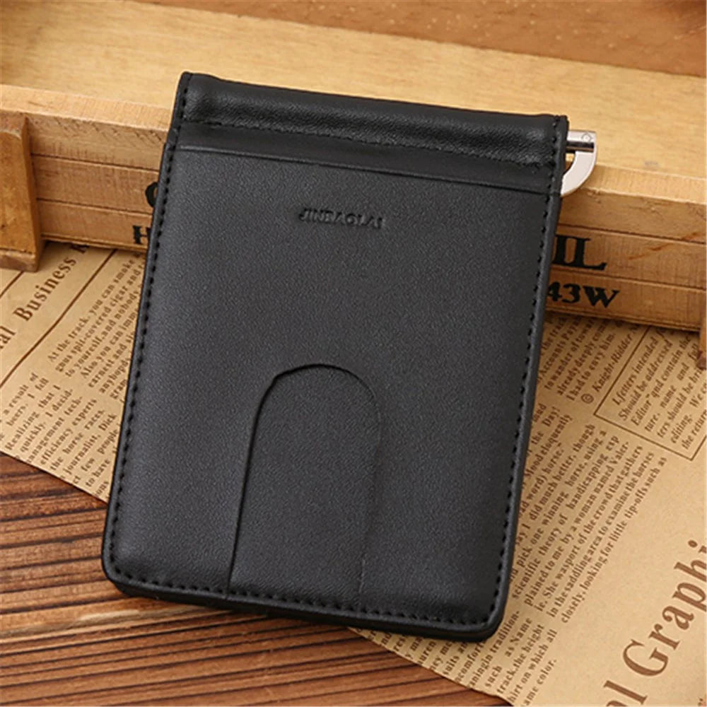 Business Genuine Leather Men's Wallet Multi-card ID Credit Card Holder Dollar Clip - Black - 1
