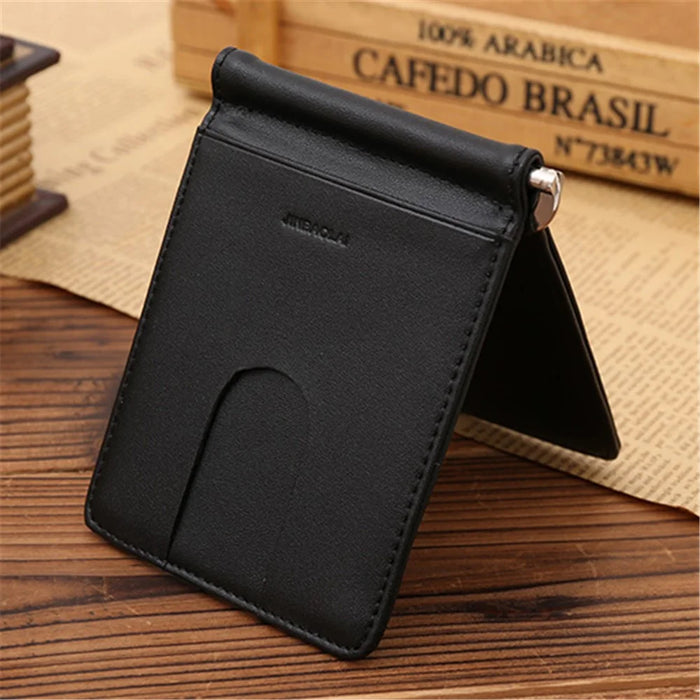 Business Genuine Leather Men's Wallet Multi-card ID Credit Card Holder Dollar Clip - Black - 3