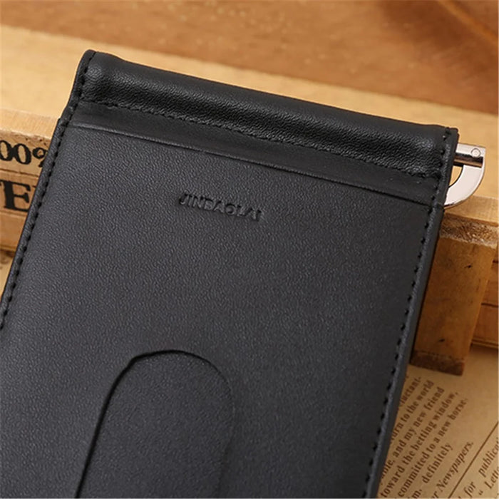 Business Genuine Leather Men's Wallet Multi-card ID Credit Card Holder Dollar Clip - Black - 4