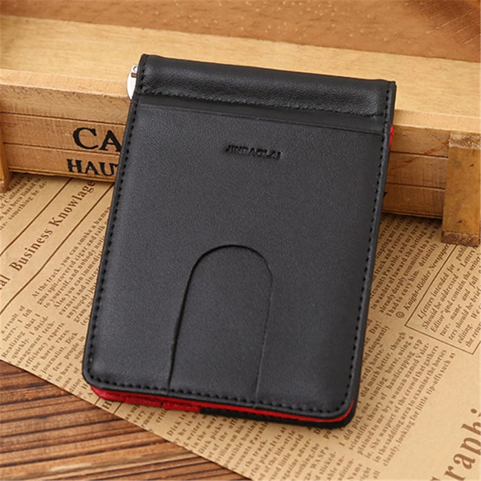Business Genuine Leather Men's Wallet Multi-card ID Credit Card Holder Dollar Clip - Black - 6
