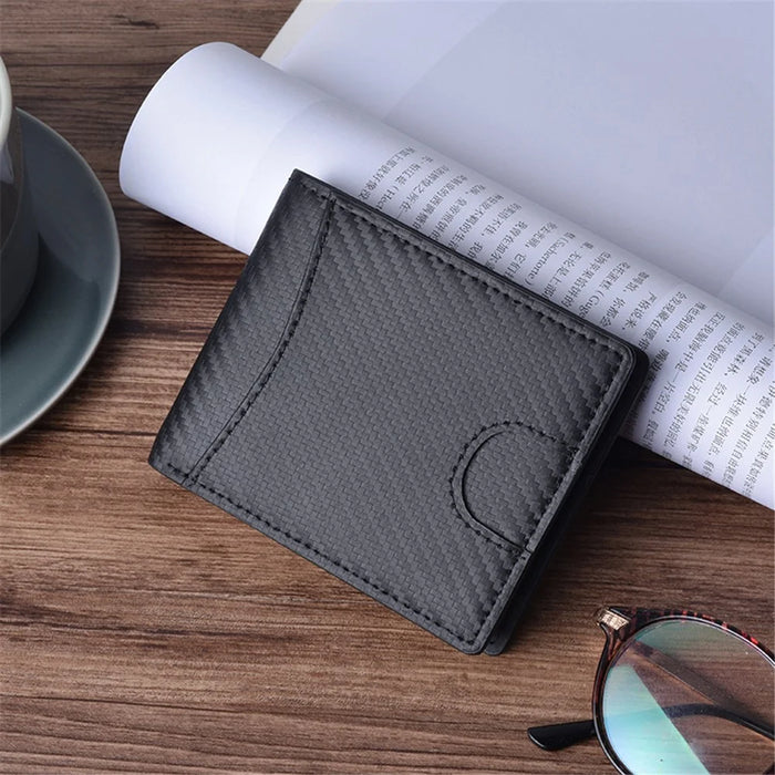 Carbon Fibre Texture RFID Blocking Men Wallet Genuine Leather Bi-fold Purse - 2
