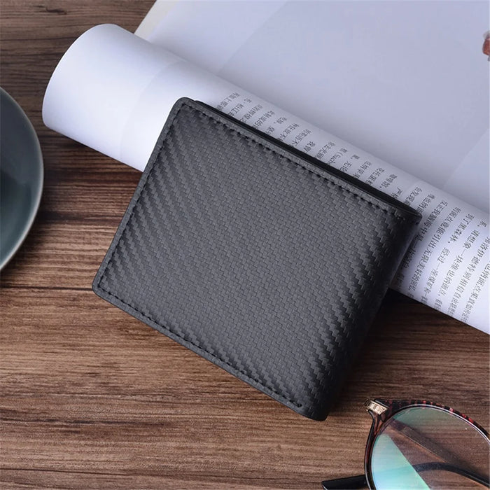 Carbon Fibre Texture RFID Blocking Men Wallet Genuine Leather Bi-fold Purse - 3