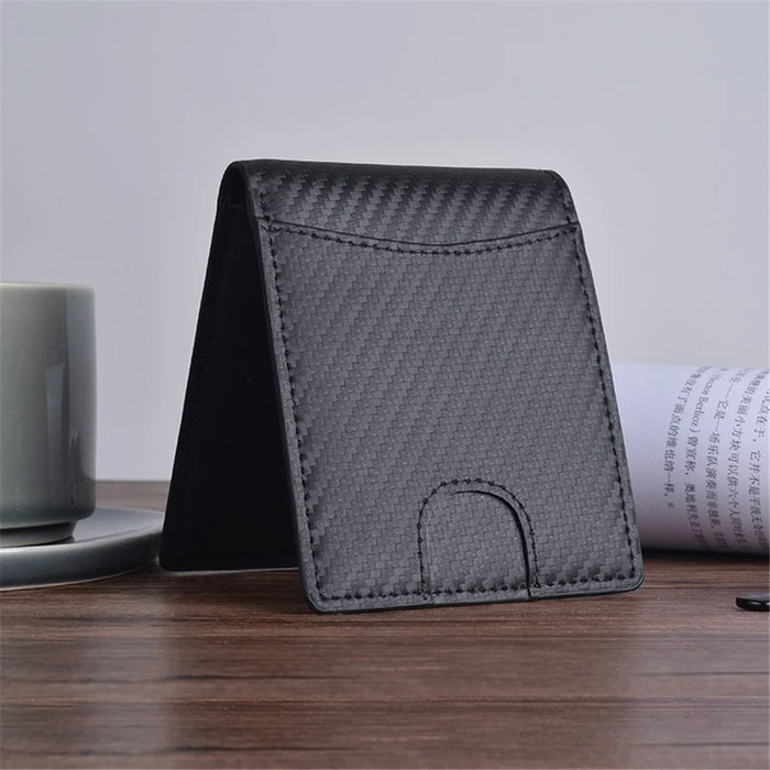 Carbon Fibre Texture RFID Blocking Men Wallet Genuine Leather Bi-fold Purse - 6