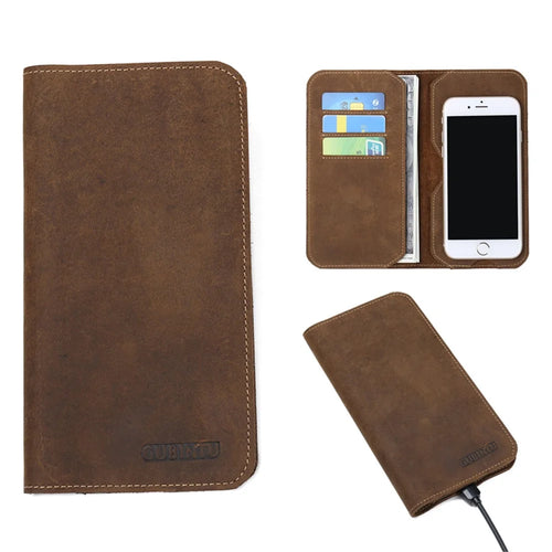 Men's Wallet Vantage Style Cowhide Leather Phone Bag Clutch Long Wallet Purse Hand Bag Card Holder - S - 1