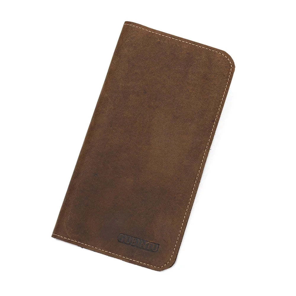 Men's Wallet Vantage Style Cowhide Leather Phone Bag Clutch Long Wallet Purse Hand Bag Card Holder - S - 2