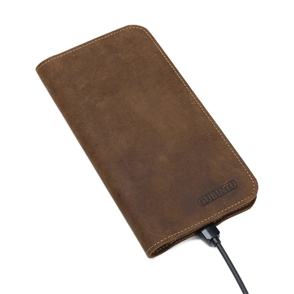 Men's Wallet Vantage Style Cowhide Leather Phone Bag Clutch Long Wallet Purse Hand Bag Card Holder - S - 4