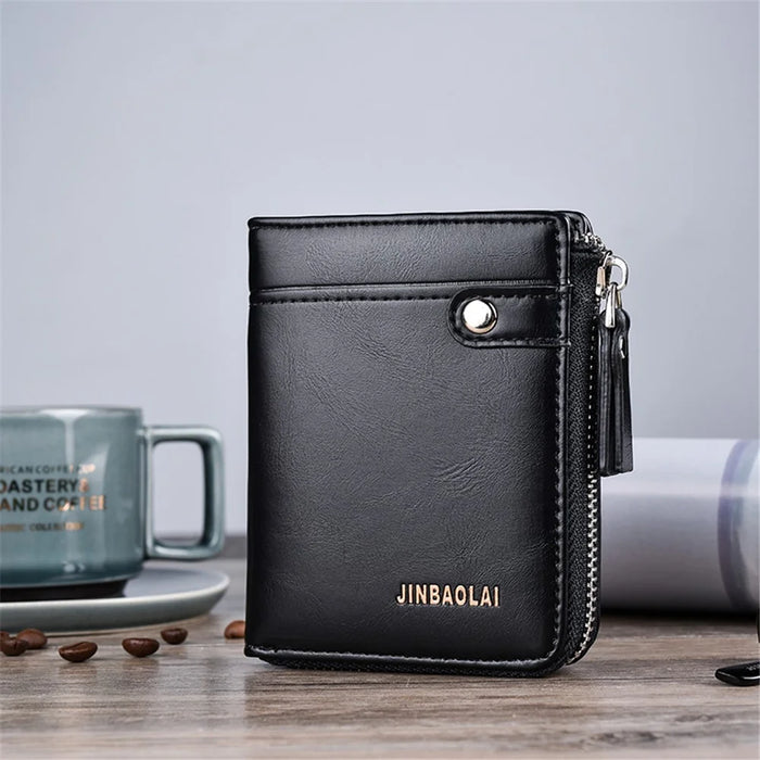 Casual Zipper Men Wallet Purse Leather Card Bag - Black - 1