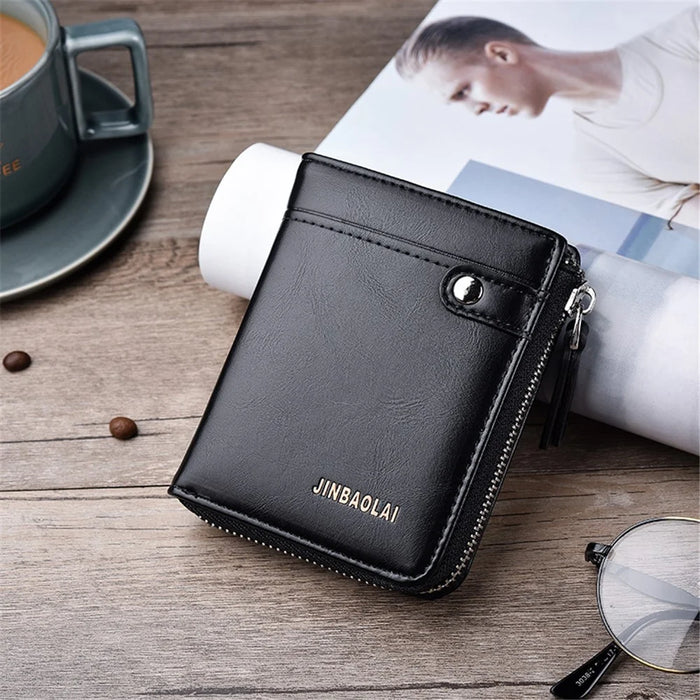 Casual Zipper Men Wallet Purse Leather Card Bag - Black - 2