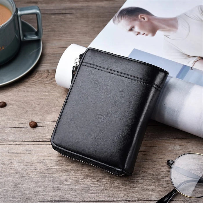 Casual Zipper Men Wallet Purse Leather Card Bag - Black - 3