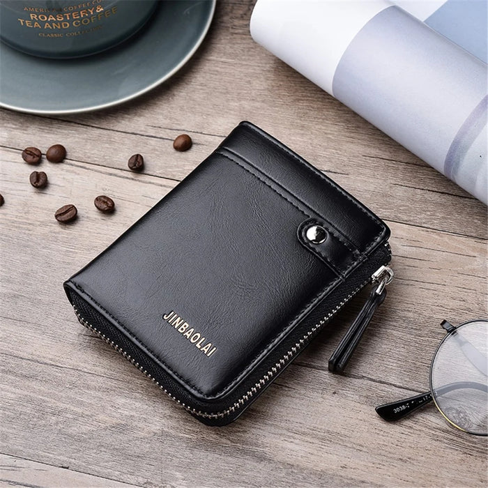 Casual Zipper Men Wallet Purse Leather Card Bag - Black - 4