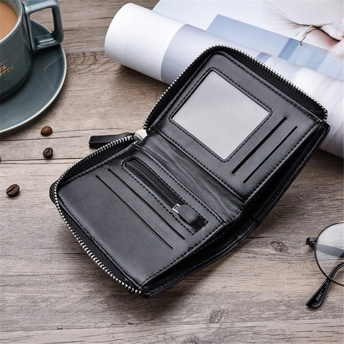 Casual Zipper Men Wallet Purse Leather Card Bag - Black - 6