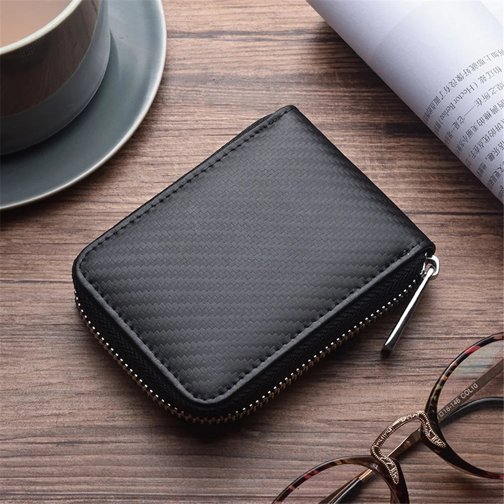 Men Credit Card Holder Leather Carbon Fiber Wallet - Vertical Style - 2