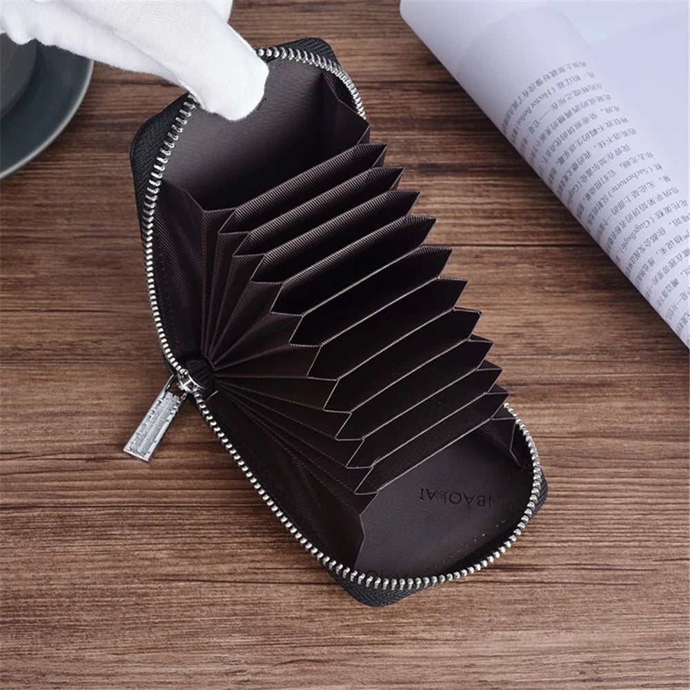 Men Credit Card Holder Leather Carbon Fiber Wallet - Vertical Style - 3