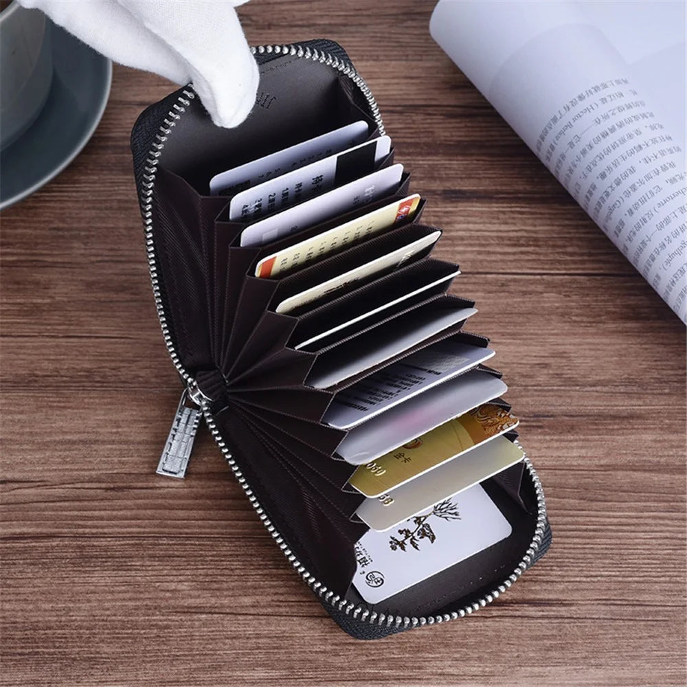 Men Credit Card Holder Leather Carbon Fiber Wallet - Vertical Style - 4