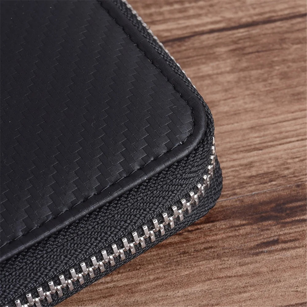 Men Credit Card Holder Leather Carbon Fiber Wallet - Vertical Style - 7