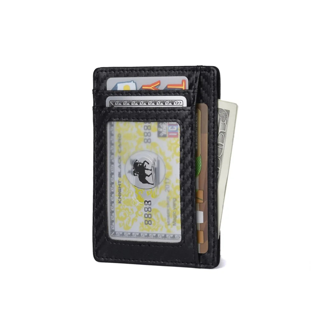 Carbon Fiber Texture Anti-magnetic RFID Genuine Leather Wallet Card Holder Bag Case - 2