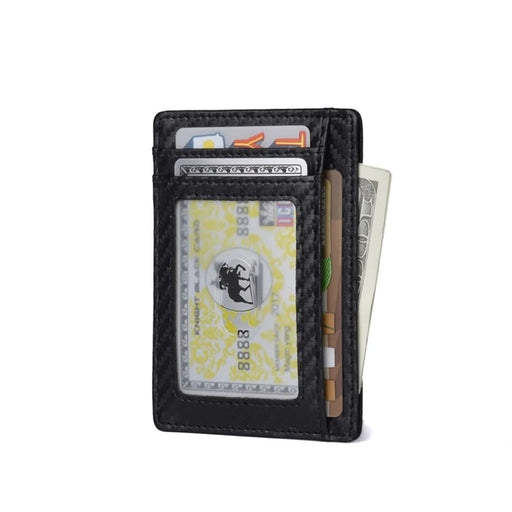 Carbon Fiber Texture Anti-magnetic RFID Genuine Leather Wallet Card Holder Bag Case - 2