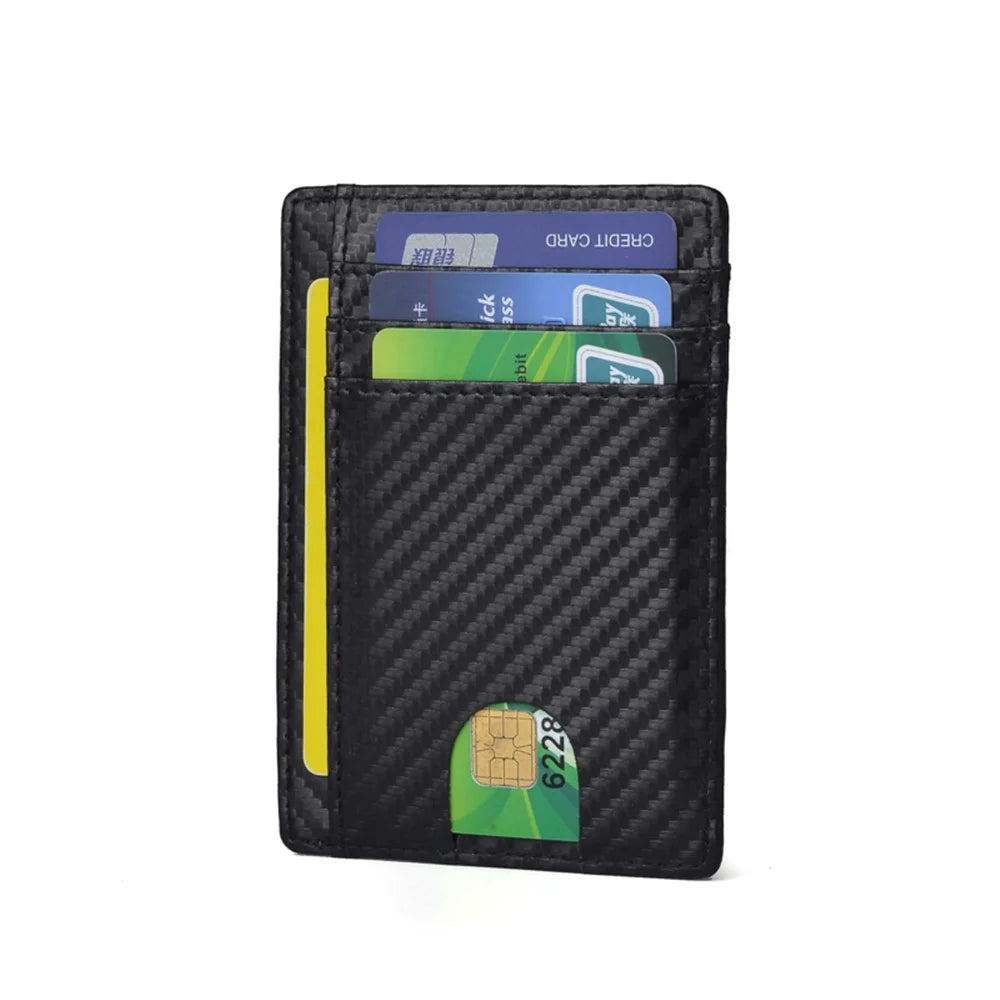 Carbon Fiber Texture Anti-magnetic RFID Genuine Leather Wallet Card Holder Bag Case - 3