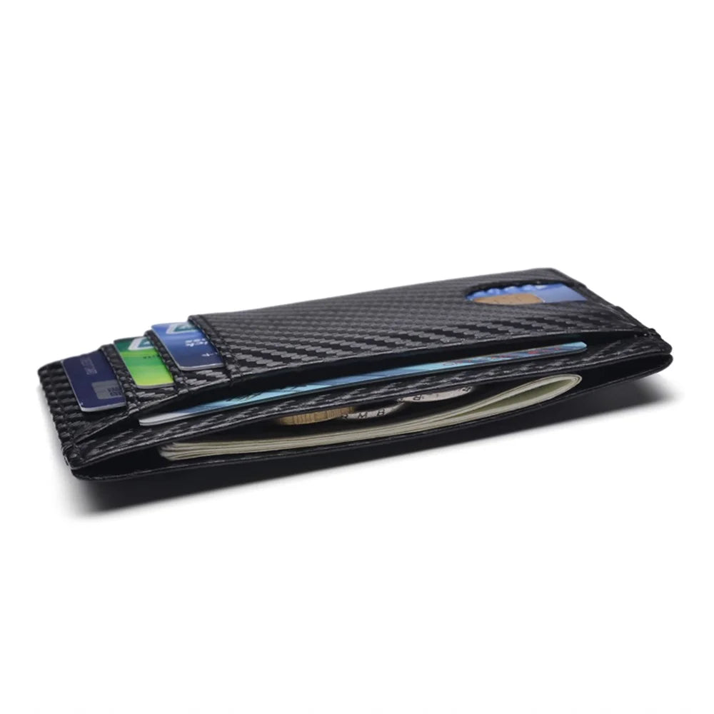 Carbon Fiber Texture Anti-magnetic RFID Genuine Leather Wallet Card Holder Bag Case - 4