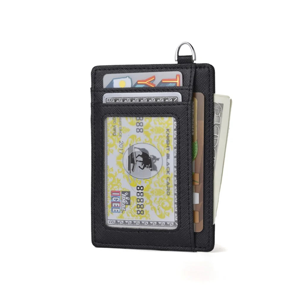 Cross Skin Anti-magnetic RFID ID Card Bank Card Anti-Theft Swiping Wallet Pocket Bus Card Bag with Ring - Black - 2