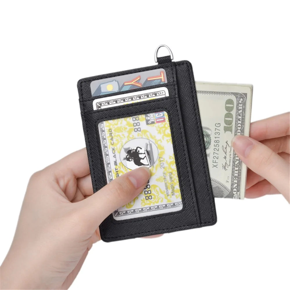 Cross Skin Anti-magnetic RFID ID Card Bank Card Anti-Theft Swiping Wallet Pocket Bus Card Bag with Ring - Black - 3