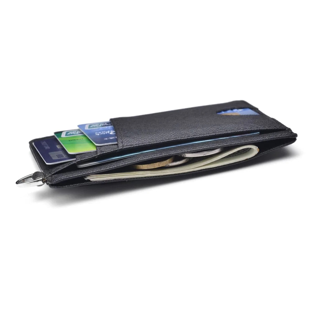 Cross Skin Anti-magnetic RFID ID Card Bank Card Anti-Theft Swiping Wallet Pocket Bus Card Bag with Ring - Black - 5
