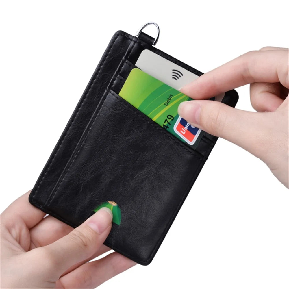 RFID Anti-magnetic ID Card with Ring Bank Card Wallet Pocket Bus Card Bag Card Sleeve - Black - 4