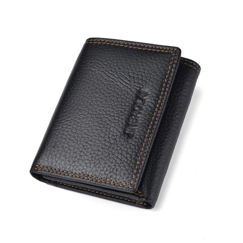 Men's RFID Anti-theft Retro Top Cowhide Leather 3-fold Card Slot Wallet - Black - 1