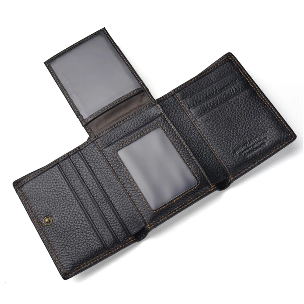 Men's RFID Anti-theft Retro Top Cowhide Leather 3-fold Card Slot Wallet - Black - 3