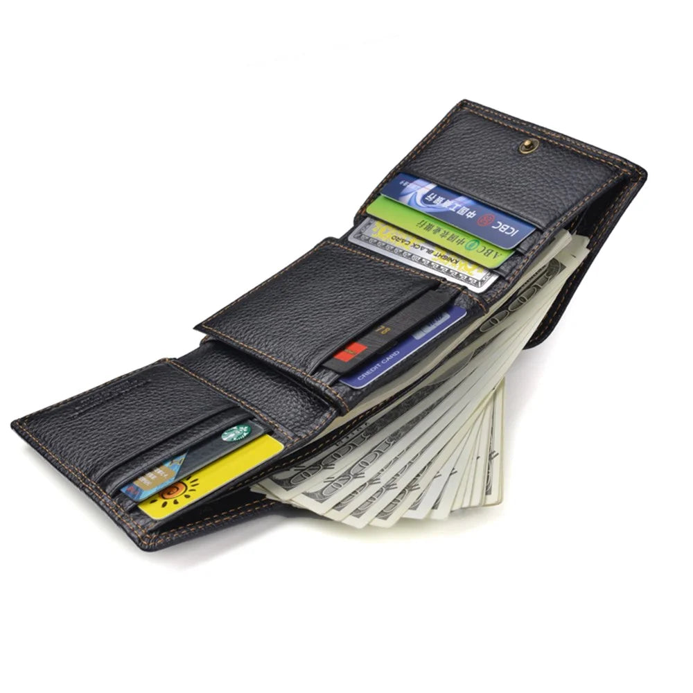 Men's RFID Anti-theft Retro Top Cowhide Leather 3-fold Card Slot Wallet - Black - 4