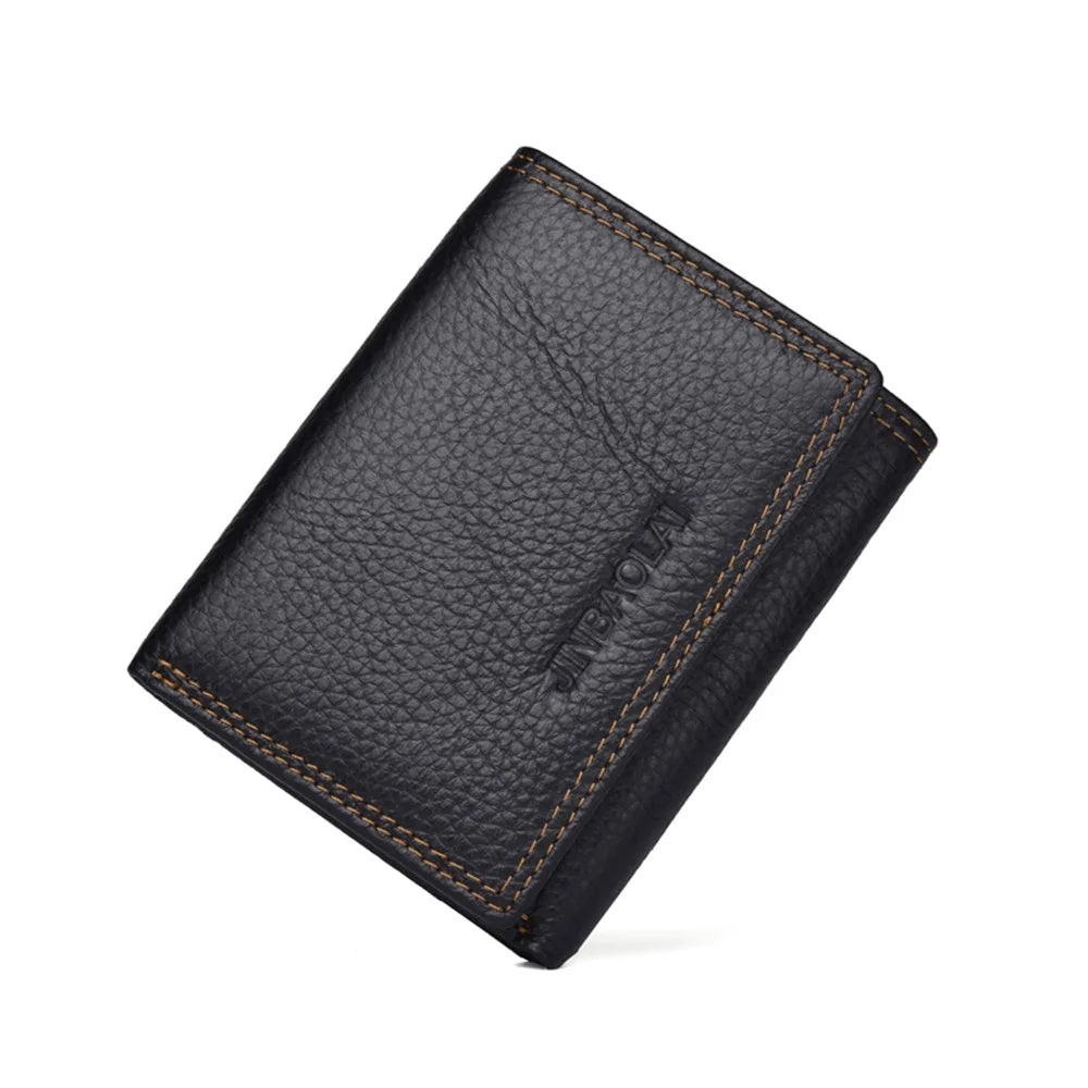 Men's RFID Anti-theft Retro Top Cowhide Leather 3-fold Card Slot Wallet - Black - 6