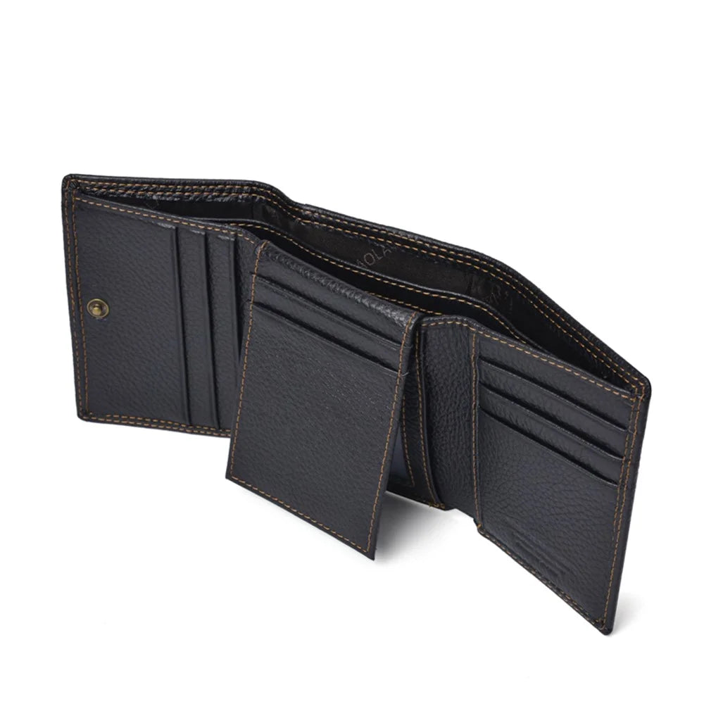 Men's RFID Anti-theft Retro Top Cowhide Leather 3-fold Card Slot Wallet - Black - 7