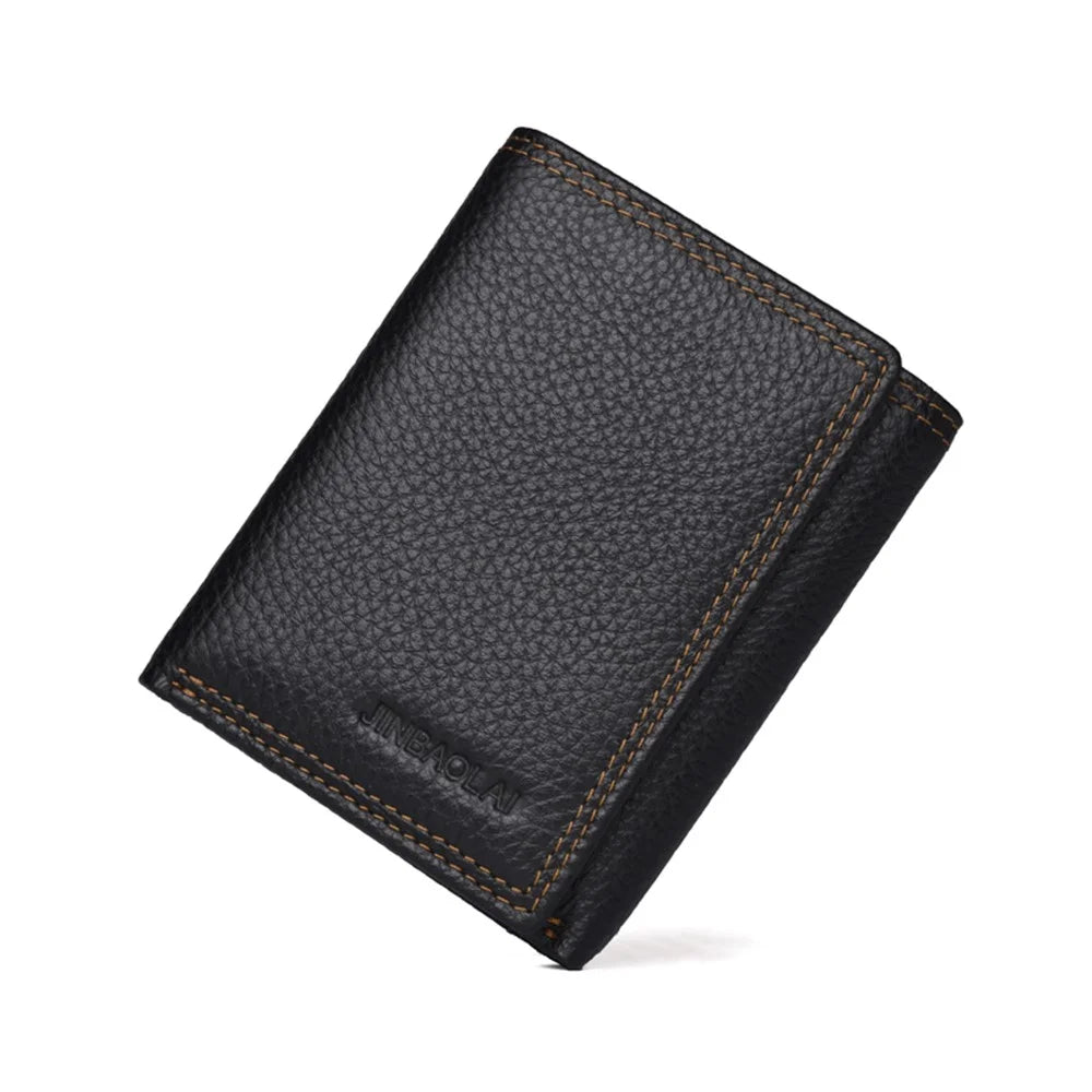 Anti-magnetic Anti-theft Swiping Multi-card Three-fold Cowhide Leather Men's Wallet - Black - 1