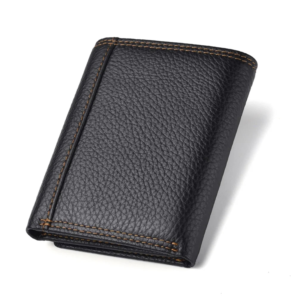 Anti-magnetic Anti-theft Swiping Multi-card Three-fold Cowhide Leather Men's Wallet - Black - 2
