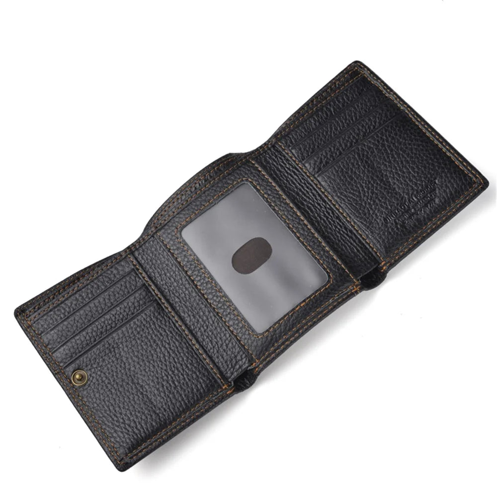 Anti-magnetic Anti-theft Swiping Multi-card Three-fold Cowhide Leather Men's Wallet - Black - 3