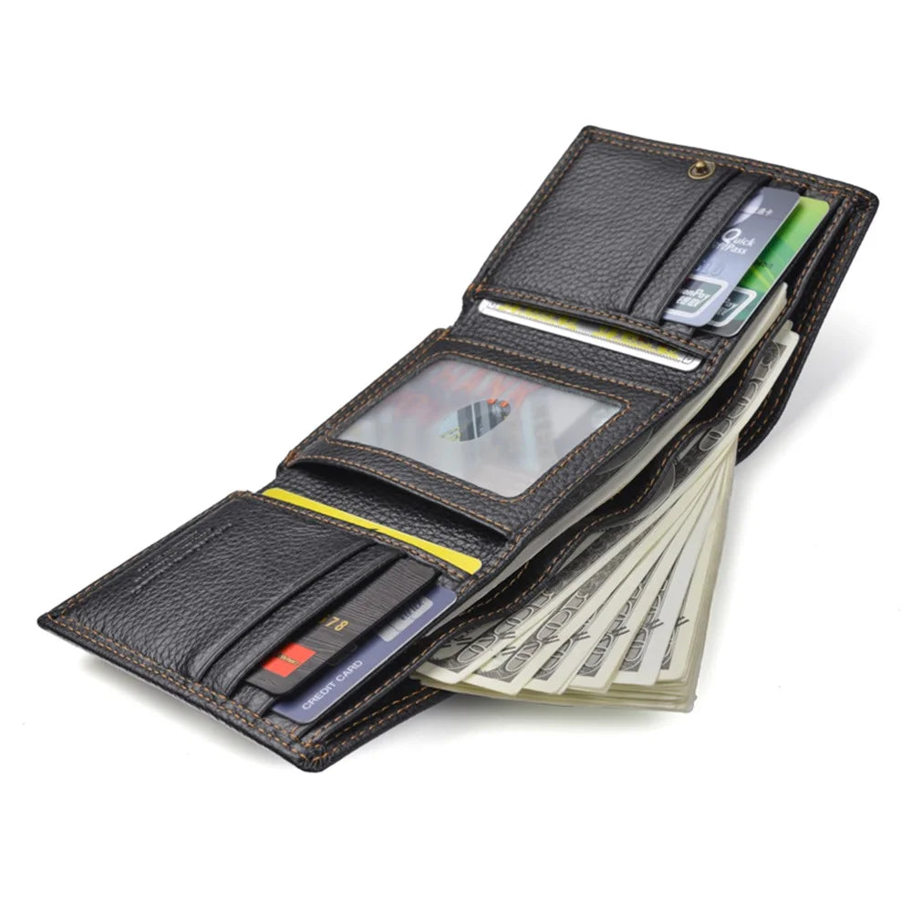 Anti-magnetic Anti-theft Swiping Multi-card Three-fold Cowhide Leather Men's Wallet - Black - 4