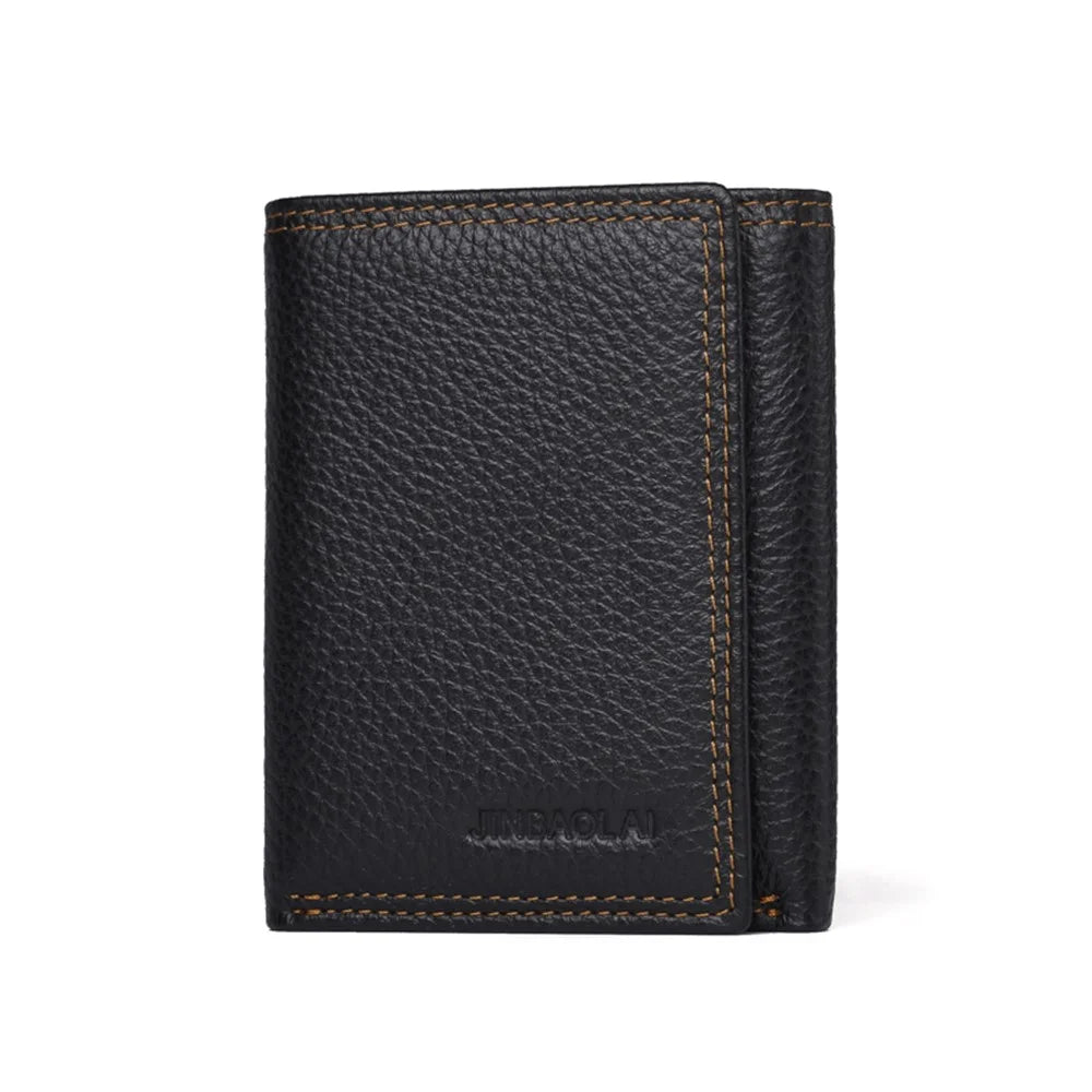 Anti-magnetic Anti-theft Swiping Multi-card Three-fold Cowhide Leather Men's Wallet - Black - 5