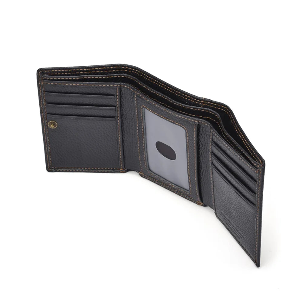 Anti-magnetic Anti-theft Swiping Multi-card Three-fold Cowhide Leather Men's Wallet - Black - 6