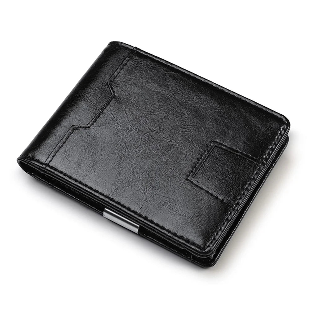 Anti-RFID Men's Leather Card Slot Dollar Wallet - Black - 1