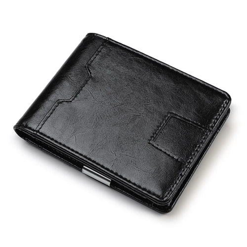 Anti-RFID Men's Leather Card Slot Dollar Wallet - Black - 1