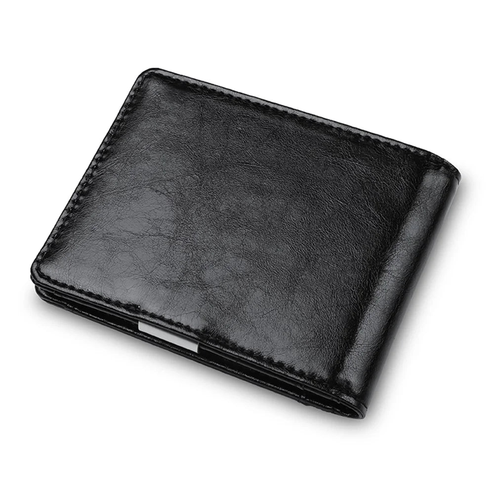 Anti-RFID Men's Leather Card Slot Dollar Wallet - Black - 2