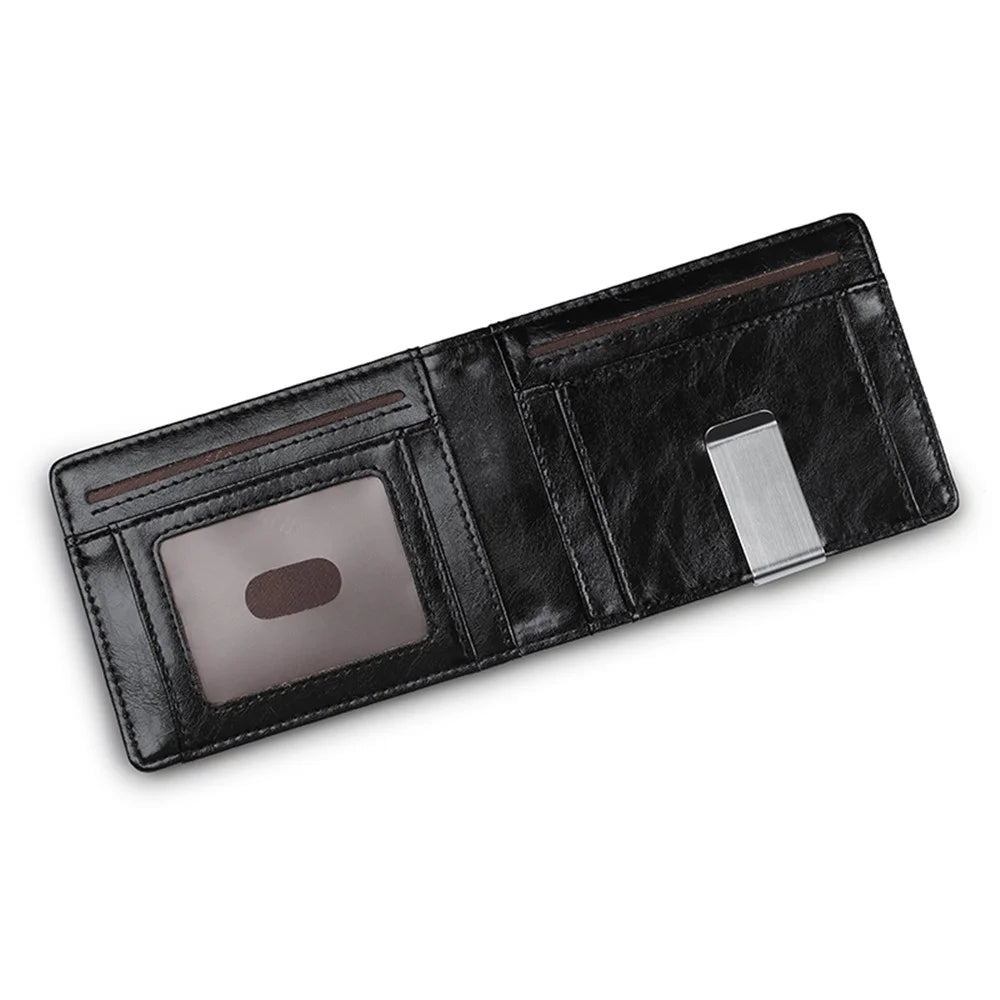 Anti-RFID Men's Leather Card Slot Dollar Wallet - Black - 3