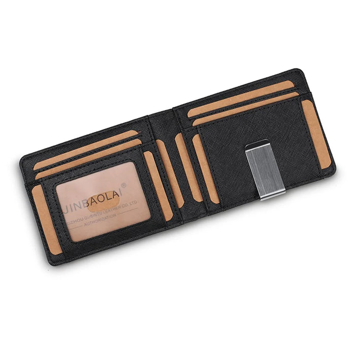 Ultra Thin Multi-card Men's Leather RFID Dollar Wallet - Black - 4