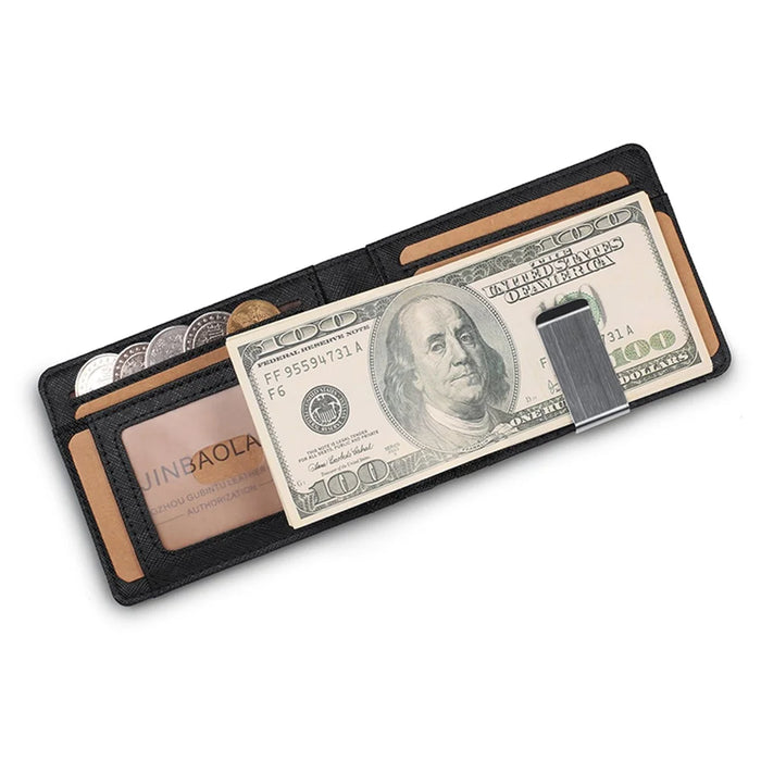 Ultra Thin Multi-card Men's Leather RFID Dollar Wallet - Black - 5