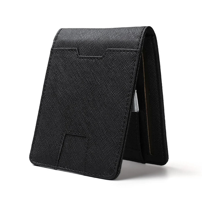 Ultra Thin Multi-card Men's Leather RFID Dollar Wallet - Black - 6