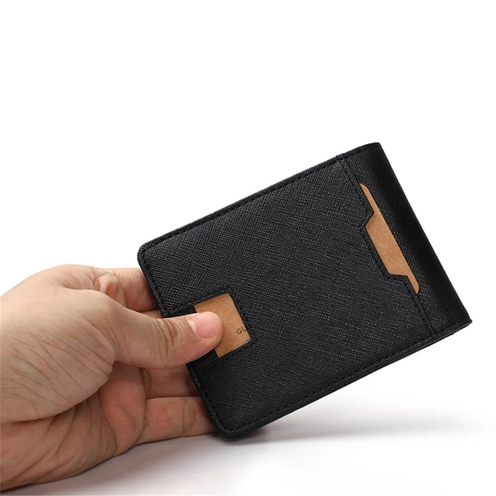 Ultra Thin Multi-card Men's Leather RFID Dollar Wallet - Black - 7