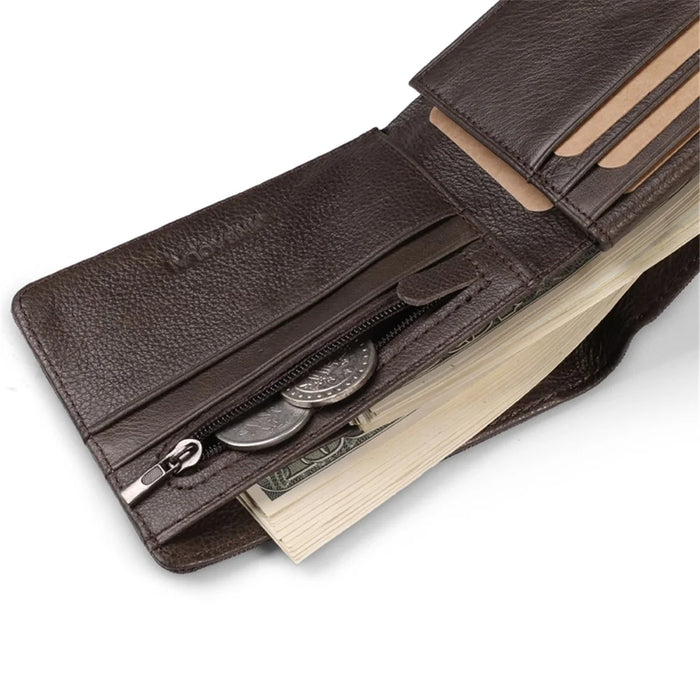 Men Genuine Leather Purse Multi-slot Large Compartment Zipper Wallet - Brown - 7