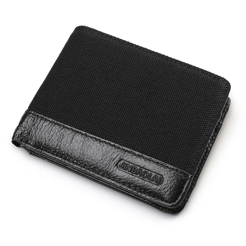 Leisure Men Bi-fold Wallet Card Coin Holder Slim Genuine Leather Short Purse - Style A/Black - 1
